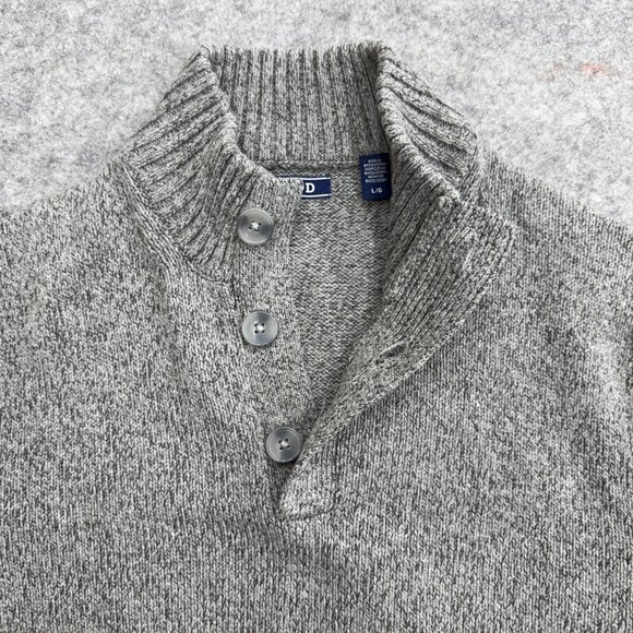 IZOD Sweater Men's Long Sleeve Gray Knitted Casual Preppy Button Mock Neck Large - Picture 3 of 10